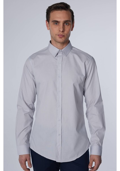 Slim Fit Uzun Kollu Pamuklu Kolay Ütü Gri Erkek Gömlek fiyatları