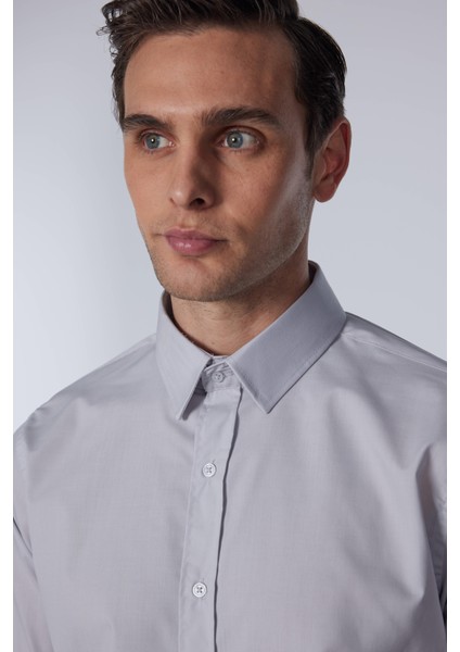 Slim Fit Uzun Kollu Pamuklu Kolay Ütü Gri Erkek Gömlek modelleri