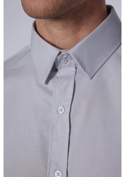 Slim Fit Uzun Kollu Pamuklu Kolay Ütü Gri Erkek Gömlek fırsatları