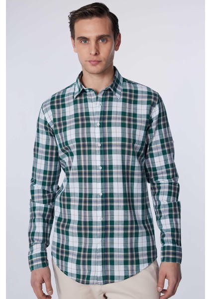Slim Fit Uzun Kollu Dar Kalıp Kareli Keten Doku Yazlık Erkek Gömlek