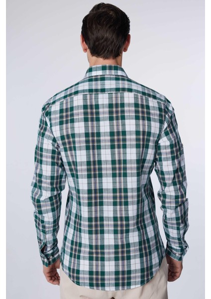 Slim Fit Uzun Kollu Dar Kalıp Kareli Keten Doku Yazlık Erkek Gömlek
