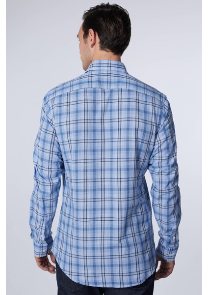 Slim Fit Uzun Kollu Dar Kalıp Kareli Keten Doku Yazlık Erkek Gömlek