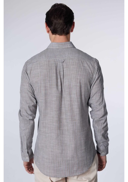 Erkek Slim Fit Dar Kesim Uzun Kollu %100 Pamuk Keten Doku Çizgili Gömlek indirimleri