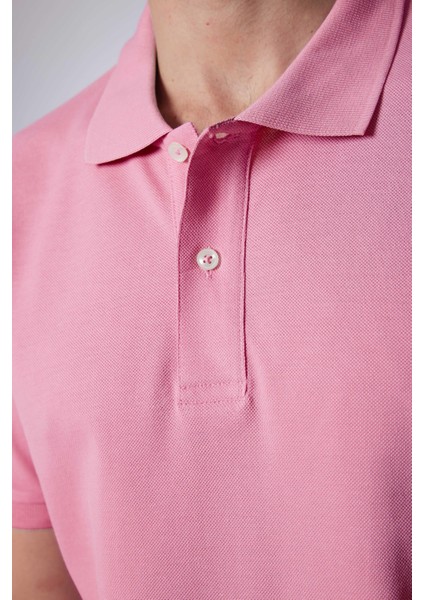 Erkek Slim Fit Dar Kesim Pamuk Düz Pike Lila Polo Yaka Tişört fırsatları