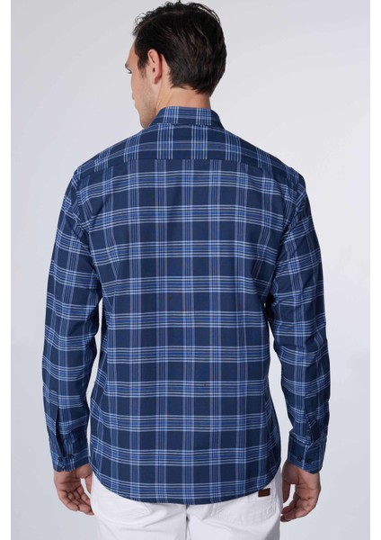 Klasik Fit Uzun Kollu Düğmeli Yaka Küçük Kareli Pamuklu Erkek Gömlek indirimleri