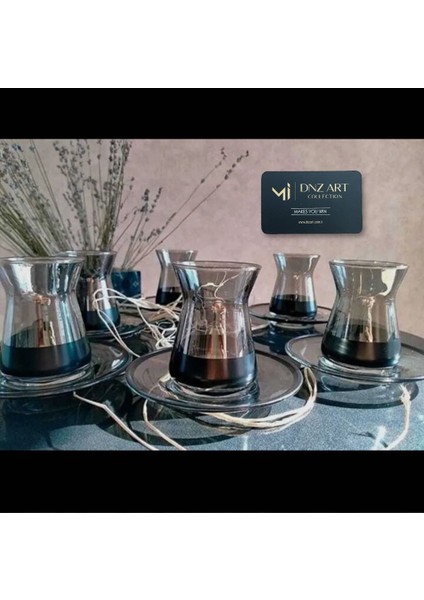 Füme Siyah Renk Çay Seti 12 Prç Çay Bardağı Takımı