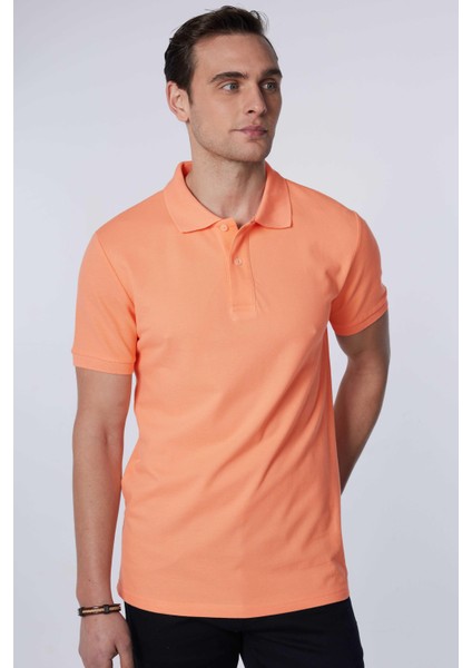 Erkek Slim Fit Dar Kesim Pamuk Düz Pike Somon Polo Yaka Tişört fiyatları