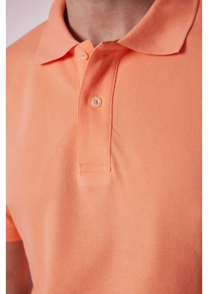 Erkek Slim Fit Dar Kesim Pamuk Düz Pike Somon Polo Yaka Tişört fırsatları