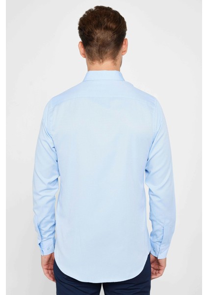 Slim Fit Uzun Kollu Dar Kesim Düğmeli Yaka Pamuklu Düz Oxford Mavi Erkek Gömlek indirimleri
