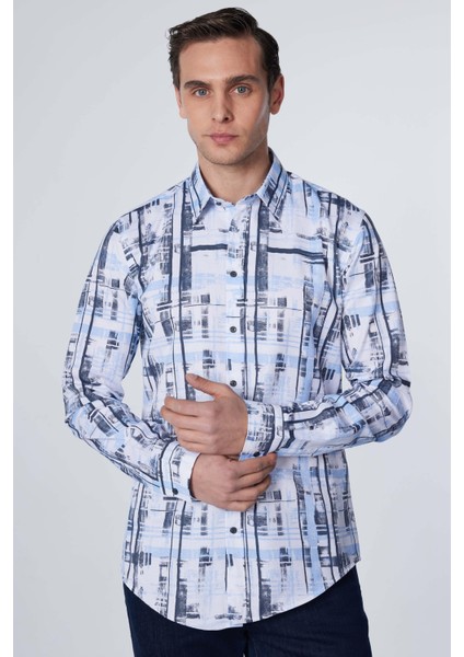 Slim Fit Uzun Kollu Desenli Pamuklu Kolay Ütü Erkek Gömlek