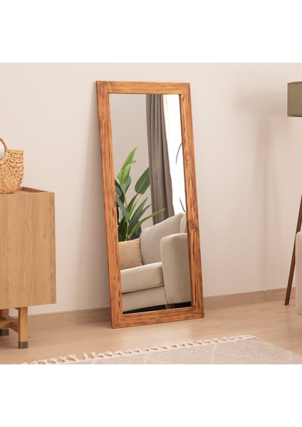 Masif Ahşap Dikdörtgen Dekoratif Duvar Salon Ofis Aynası 160X60 cm