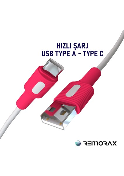 Coral Hızlı Şarj Usb Type A Type-C 150 Cm 3.0a Beyaz Kablo Beyaz-Pembe Uçlar