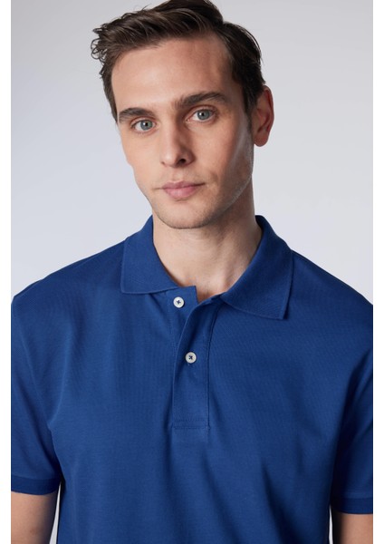 Erkek Slim Fit Dar Kesim %100 Pamuk Düz Pike Indigo Polo Yaka Tişört fiyatları