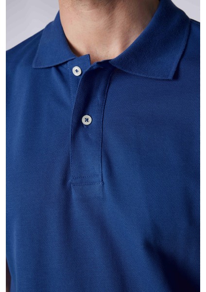Erkek Slim Fit Dar Kesim %100 Pamuk Düz Pike Indigo Polo Yaka Tişört fırsatları