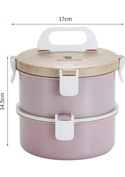 Yuvarlak Ahşap Desen Beslenme Çantası 1600 ml Gıda Sınıfı Güvenli Malzeme Pembe