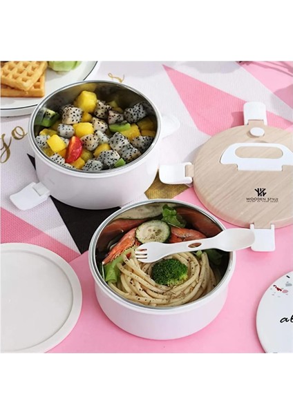 Yuvarlak Ahşap Desen Beslenme Çantası 1600 ml Gıda Sınıfı Güvenli Malzeme Pembe fiyatları