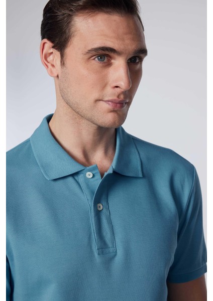 Erkek Slim Fit Dar Kesim Pamuk Düz Pike Mavi Polo Yaka Tişört modelleri