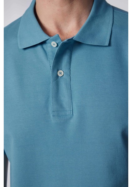 Erkek Slim Fit Dar Kesim Pamuk Düz Pike Mavi Polo Yaka Tişört fırsatları