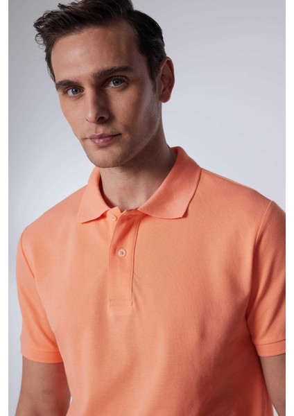 Erkek Slim Fit Dar Kesim Pamuk Düz Pike Somon Polo Yaka Tişört modelleri