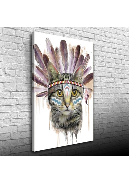 Kızılderili Kıyafetli Sevimli Kedi Kanvas Tablo 50 x 70 fiyatları