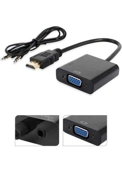 HDMI To VGA Çevirici Dönüştürücü Adaptör + Ses Kablosu