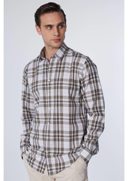 Slim Fit Uzun Kollu Dar Kalıp Kareli Keten Doku Yazlık Erkek Gömlek fiyatları