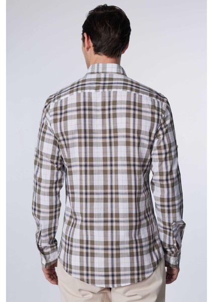 Slim Fit Uzun Kollu Dar Kalıp Kareli Keten Doku Yazlık Erkek Gömlek indirimleri