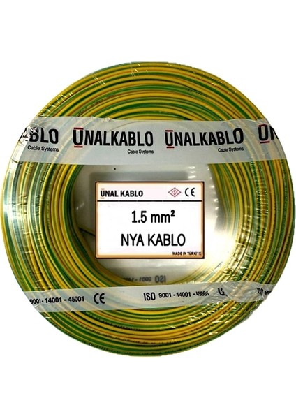 Ünal Kablo 1.5 Mm² Nya Kablo - 25 Metre Sarı Yeşil