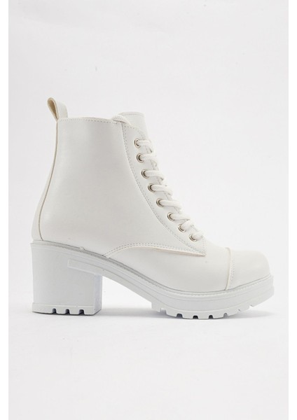 Bağcıklı Topuklu Bot BEYAZ CİLT fiyatları