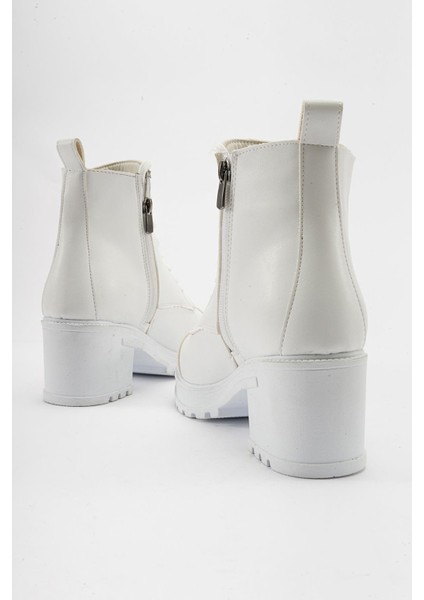 Bağcıklı Topuklu Bot BEYAZ CİLT fırsatları