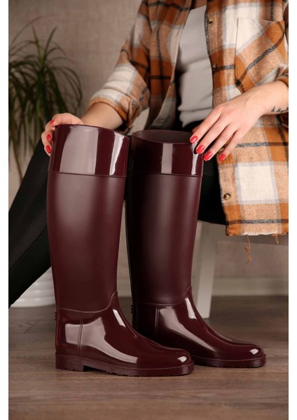 Kadın Uzun Yağmur Çizmesi BORDO