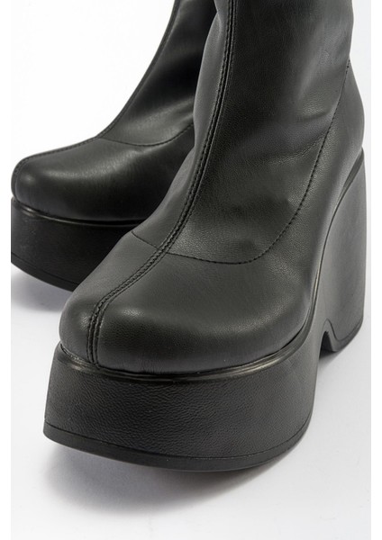 Yüksek Taban Dalgıç Bot Siyah Cilt modelleri