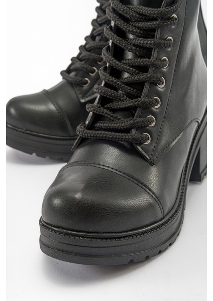 Bağcıklı Topuklu Bot SİYAH CİLT modelleri