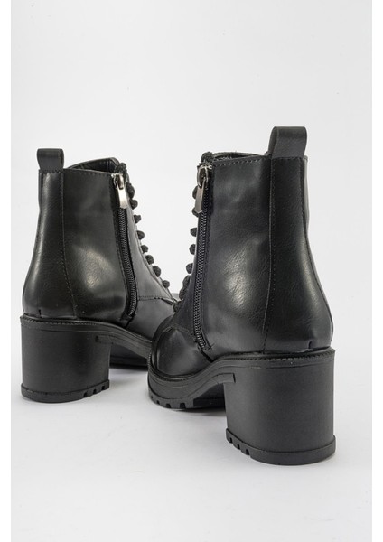 Bağcıklı Topuklu Bot SİYAH CİLT fırsatları