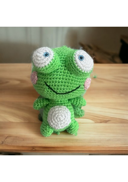 Paris Organik Oyuncak Sevimli Kurbağa Amigurumi Anahtarlık (Neon Yeşil)