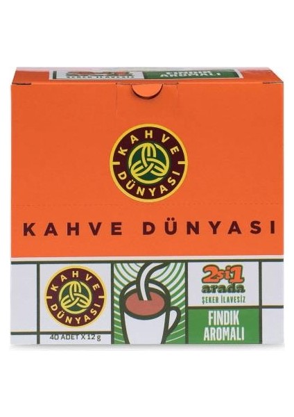 Kahve Dünyası 2si1 Arada Fındık Aromalı Kahve  40 x 12 gr x 4 Adet