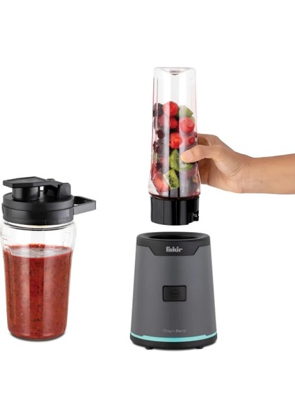 Fakır Bpa Free 350 & 600 ml Şişeli Buz Kırma Özellikli Kaymaz Tabanlı Smoothie Blender Gri Turkuaz