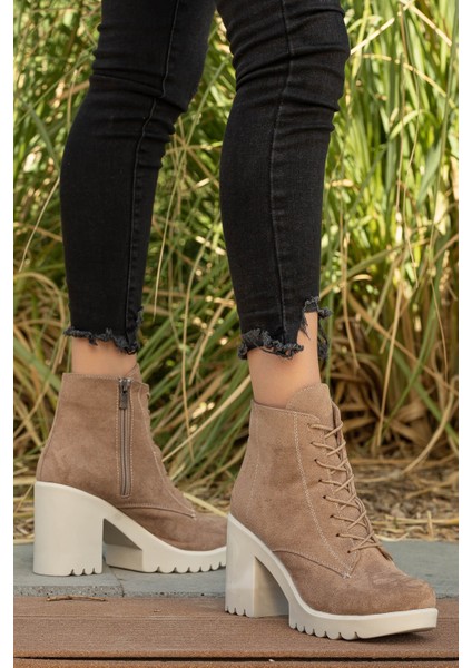 Bağcıklı Kadın Topuklu Bot VİZON SÜET TEN modelleri