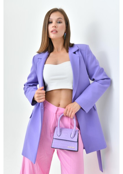 Lila Kuşaklı Ceket modelleri