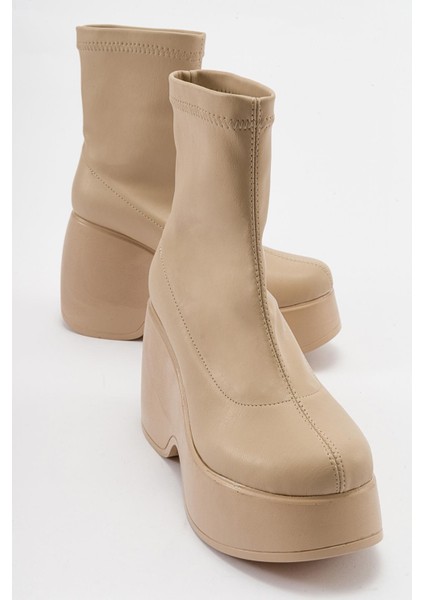 Yüksek Taban Dalgıç Bot Nude Cilt