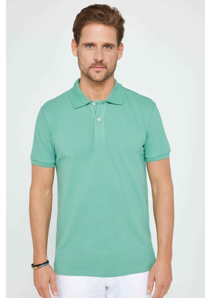 Erkek Slim Fit Dar Kesim Pamuk Düz Pike Yeşil Polo Yaka Tişört fiyatları