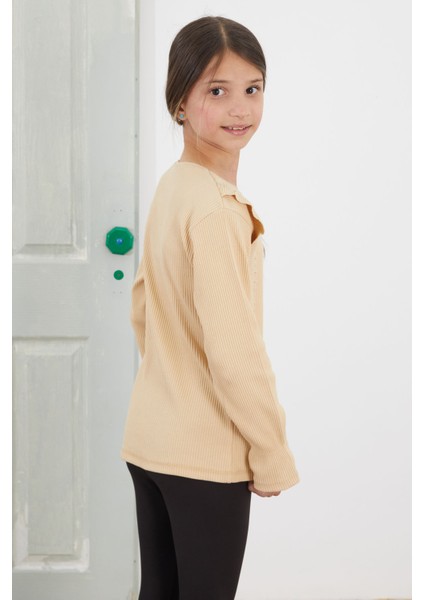 Krem Omzu Fırfırlı Fitilli Kız Çocuk Uzun Kollu Badi 18756 indirimleri