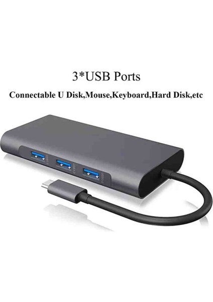 USB Tip C Hub Hdmı Sd/tf Kart VGA RJ45 Ethernet 3.5mm Jack 10IN1 Çevirici Çoklayıcı Adaptör