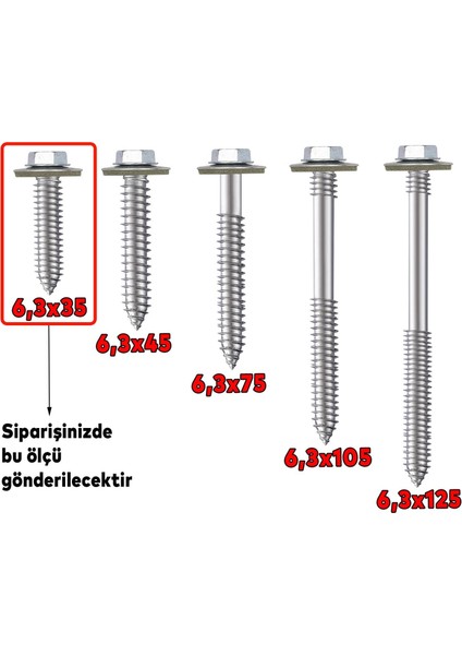 Betofast Vidası 6.3X35 mm Paket 100 Adet Sivri Uçlu Çatı Panel Beton Mdf Ağaç Vidası modelleri