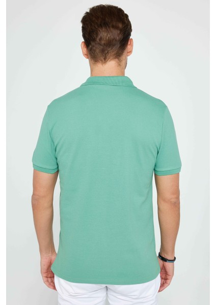 Erkek Slim Fit Dar Kesim Pamuk Düz Pike Yeşil Polo Yaka Tişört indirimleri