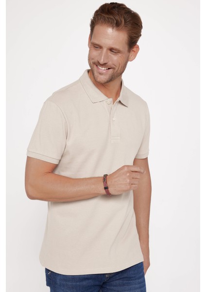 Erkek Slim Fit Dar Kesim Pamuk Düz Pike Taş Rengi Polo Yaka Tişört fiyatları