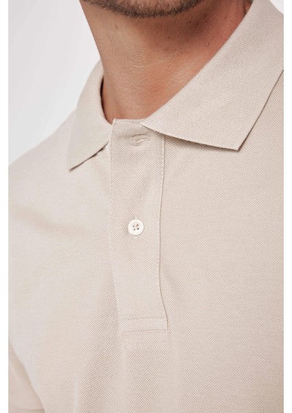 Erkek Slim Fit Dar Kesim Pamuk Düz Pike Taş Rengi Polo Yaka Tişört fırsatları