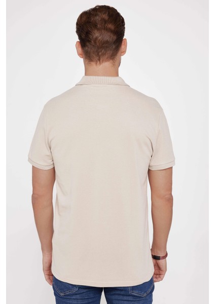 Erkek Slim Fit Dar Kesim Pamuk Düz Pike Taş Rengi Polo Yaka Tişört indirimleri