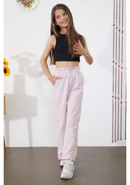 Pembe Yan Cepli Geniş Paça Kız Pantolon 18864 fiyatları