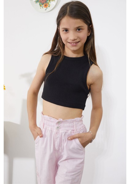 Pembe Yan Cepli Geniş Paça Kız Pantolon 18864 modelleri